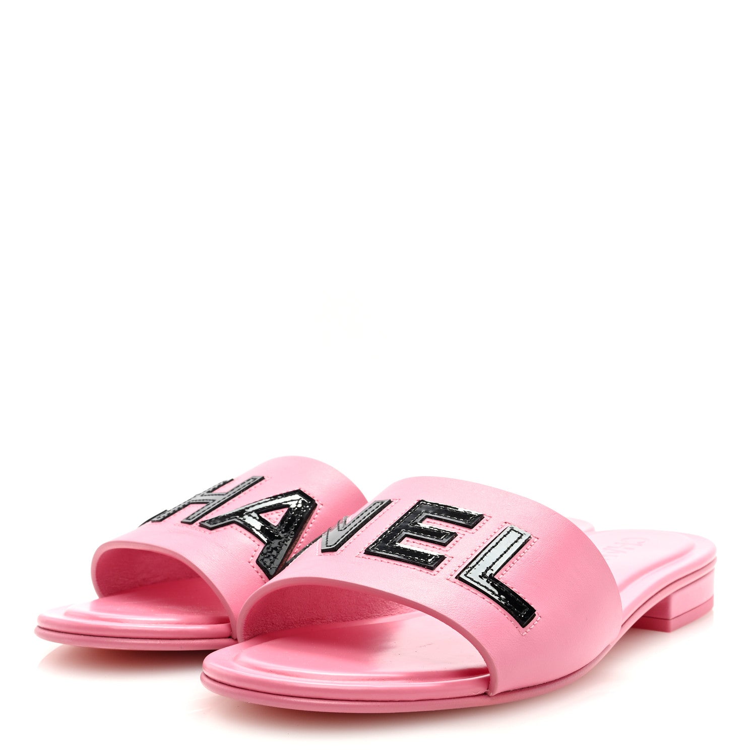Chanel Calfskin Patent Calfskin Logo Mules 38 Pink Black 2 of 8