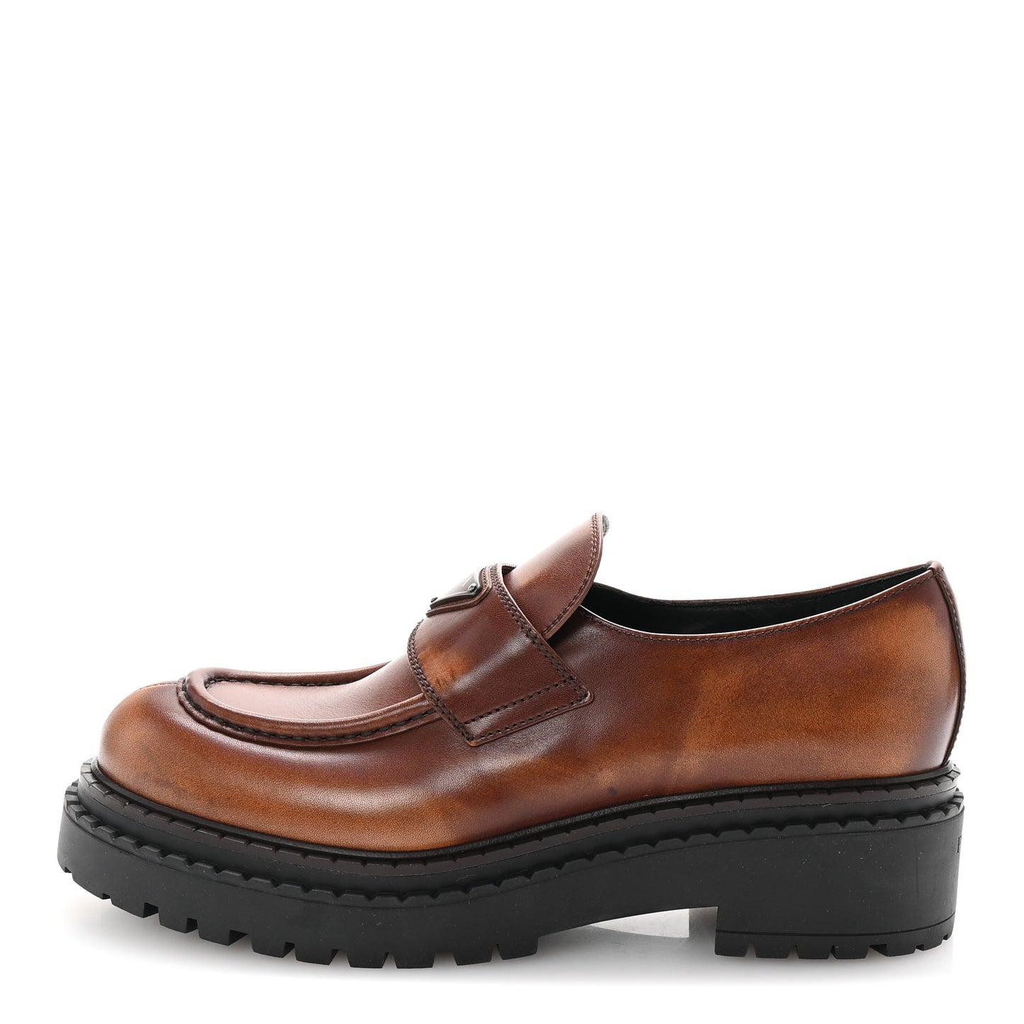 Spazzolato Triangle Logo Monolith Pointy 55mm Loafers 41 Cognac