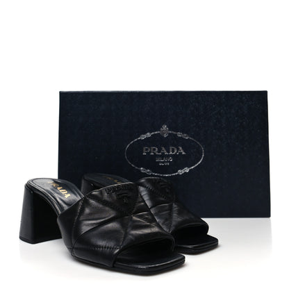 Prada Nappa Logo Quilted 65mm Block Heel Slide Sandals 39 Black 9 of 9