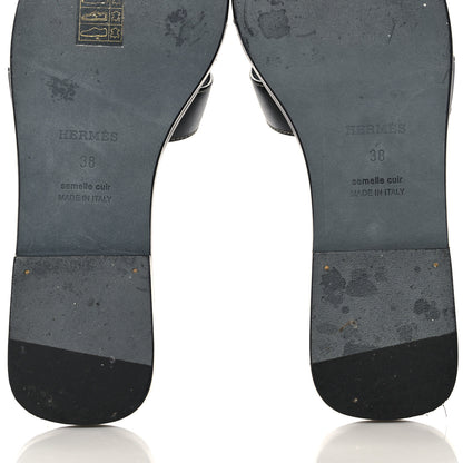 Hermes Box Calfskin Oran Sandals 38 Black 10 of 11