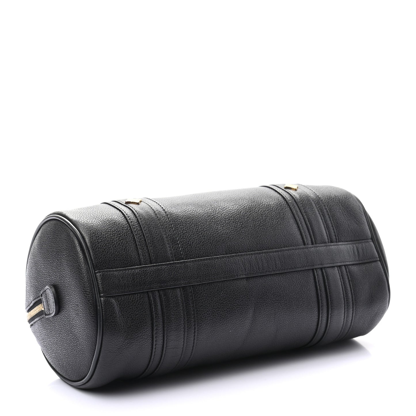 Grained Calfskin Studded Heritage Barrel Bag Black