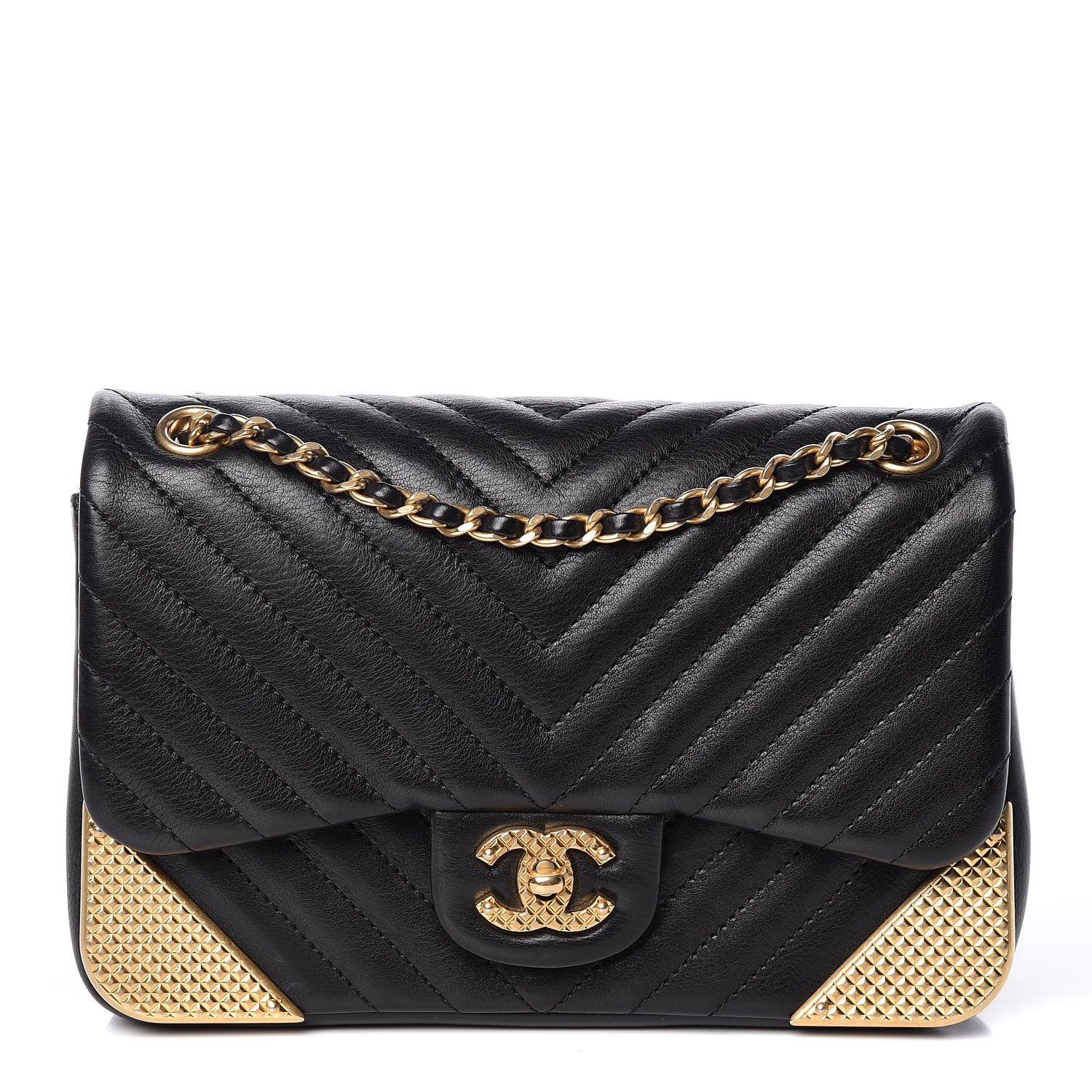 Chanel Calfskin Chevron Quilted Mini Rock The Corner Flap Black 1 of 10