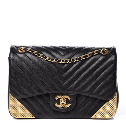 Chanel Calfskin Chevron Quilted Mini Rock The Corner Flap Black 1 of 10