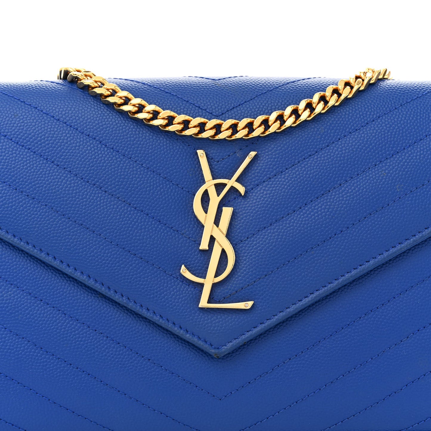 Grain De Poudre Matelasse Chevron Monogram Chain Wallet Blue Majorelle