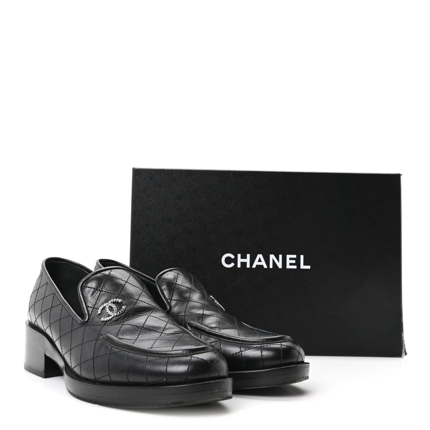 Calfskin Stitched CC Loafers 39.5 Black
