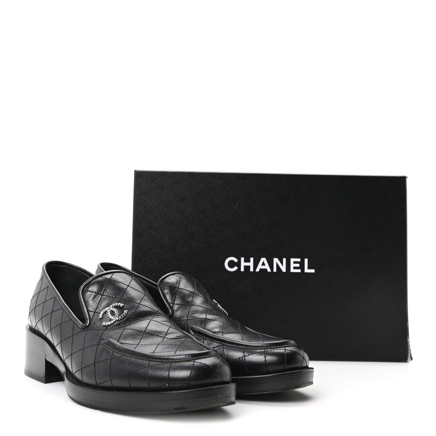 Chanel Calfskin Stitched CC Loafers 39.5 Black 10 of 10