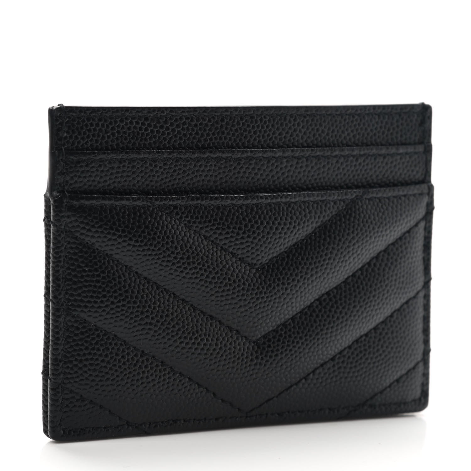 Saint Laurent Grain De Poudre Matelasse Chevron Monogram Credit Card Case Black 3 of 8