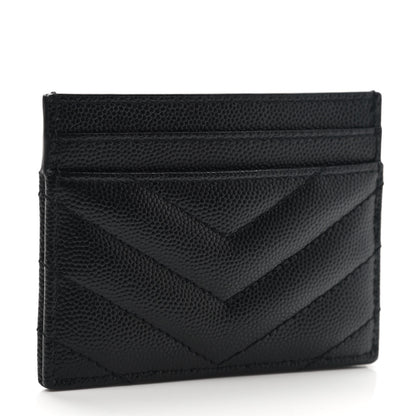 Saint Laurent Grain De Poudre Matelasse Chevron Monogram Credit Card Case Black 3 of 8