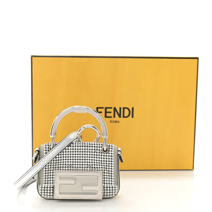 Fendi Nubuck Crystal Catalan Mirror Nano Maxi Buckle Baguette Charm Pietra Argento 11 of 11