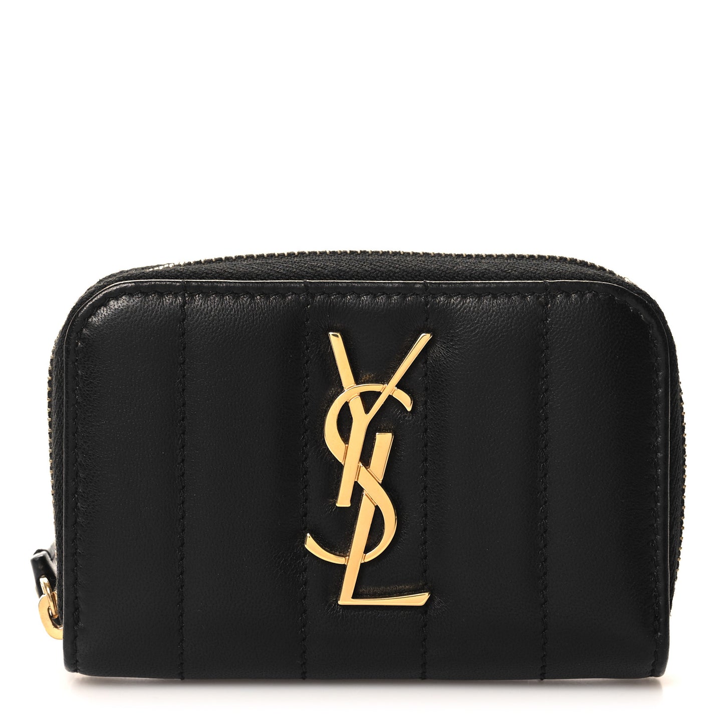 Lambskin Matelasse Monogram Vicky Zip Around Card Holder Black