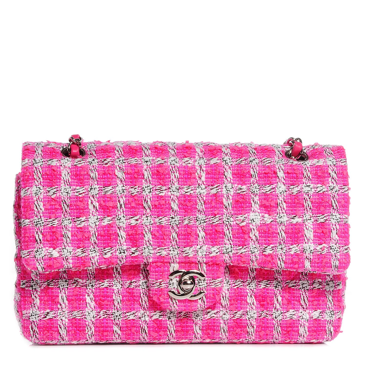 Chanel Tweed Medium Double Flap Fuchsia White 1 of 9