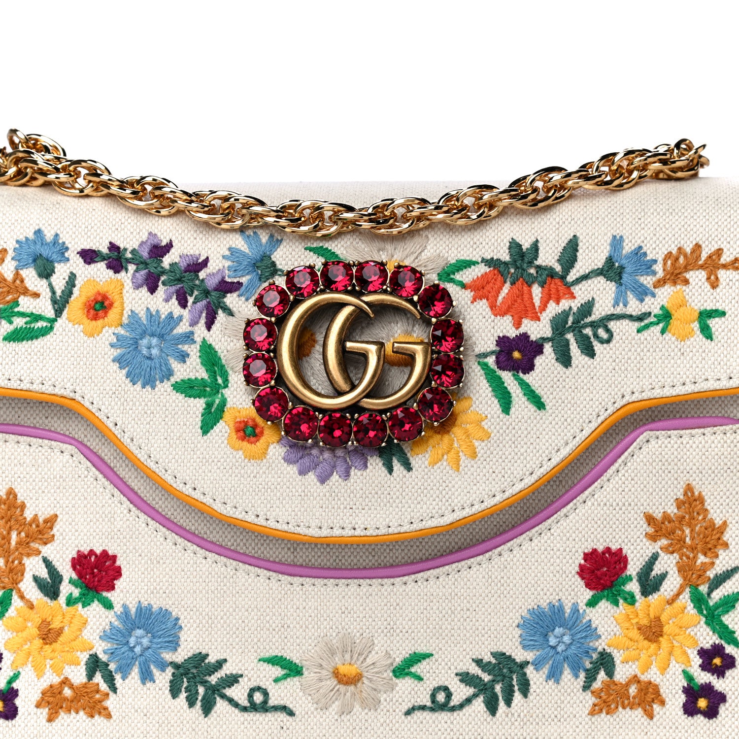Gucci Linen Canvas Embroidered Small Shoulder Bag White 8 of 12