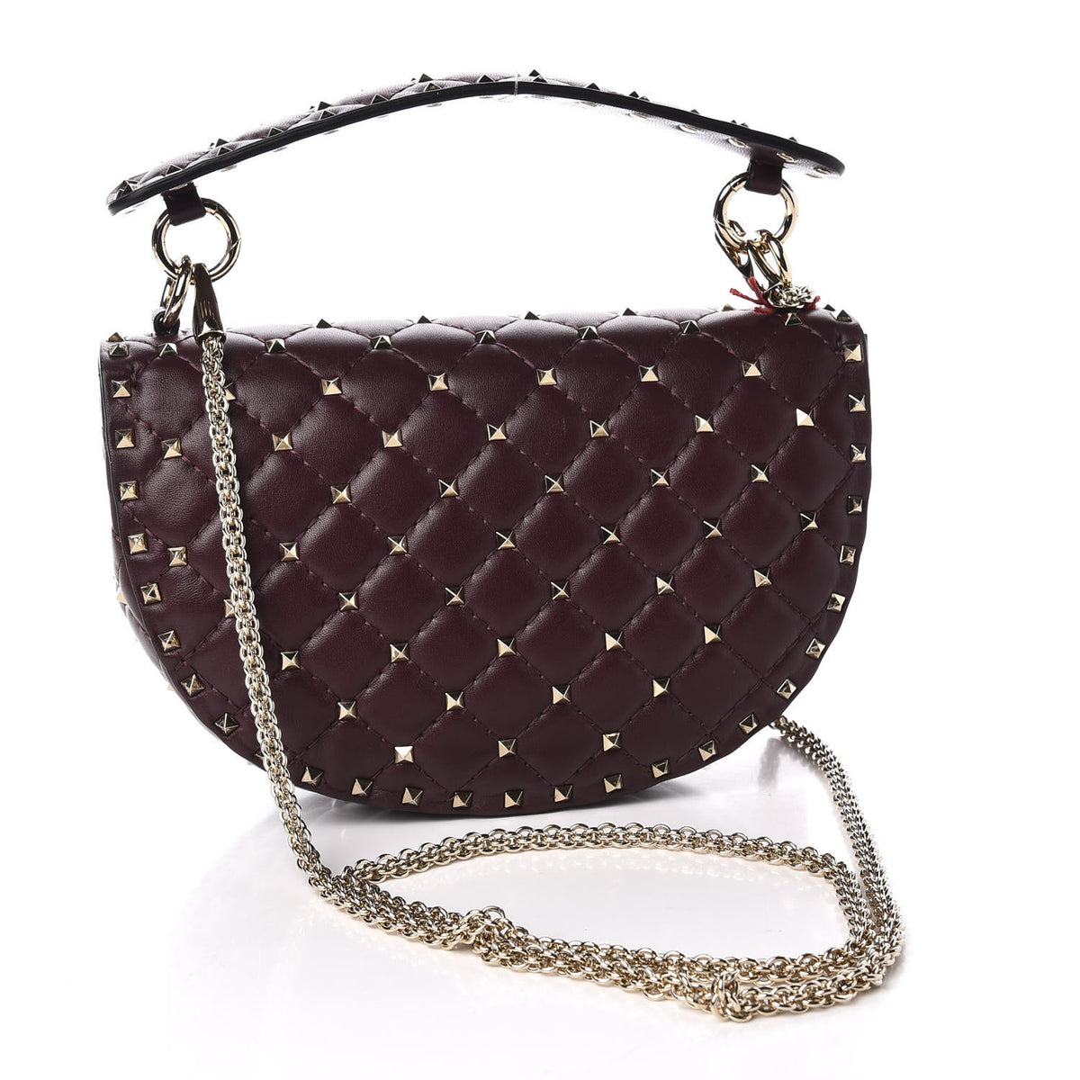 Nappa Medium Rockstud Spike Halfmoon Saddle Bag Rubin