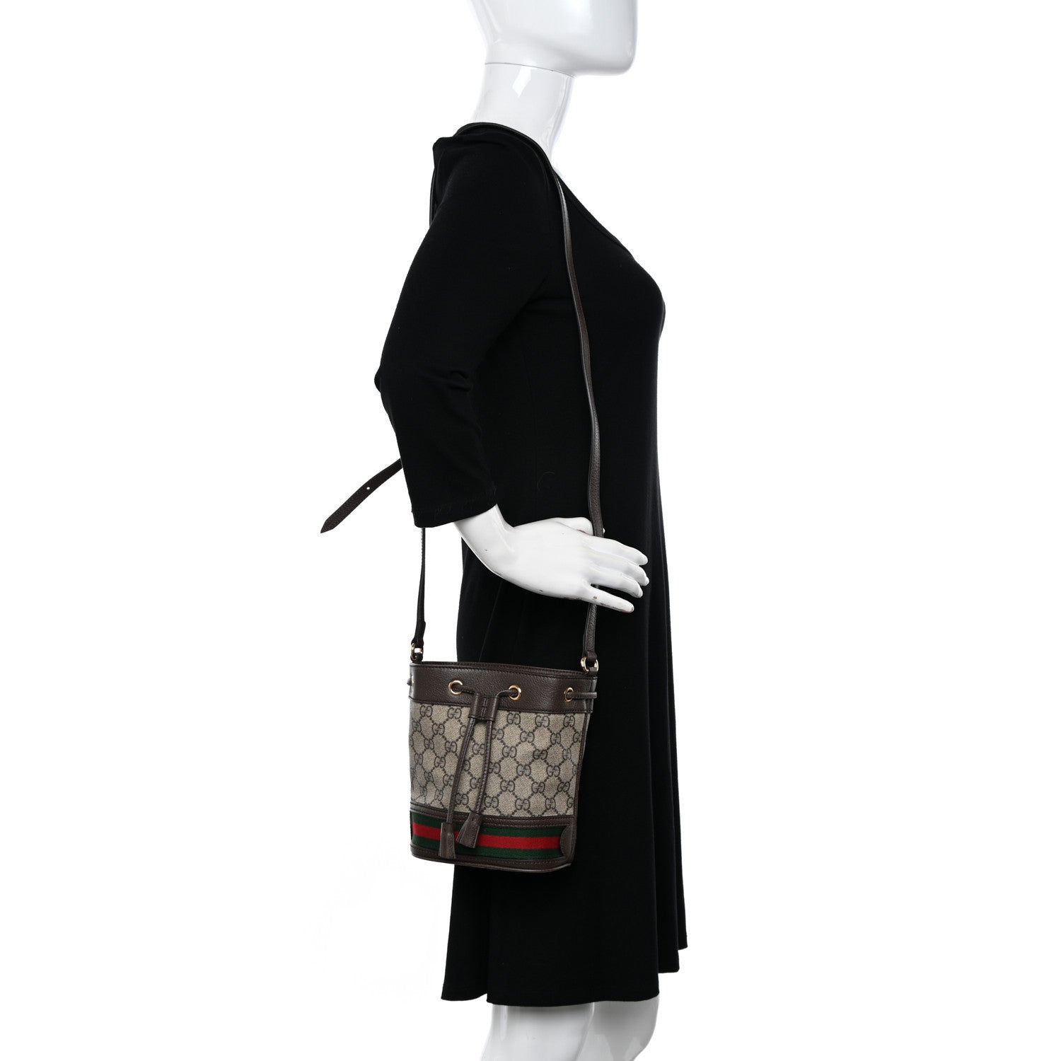 Gucci GG Supreme Monogram Web Mini Ophidia Bucket Bag Brown 2 of 10