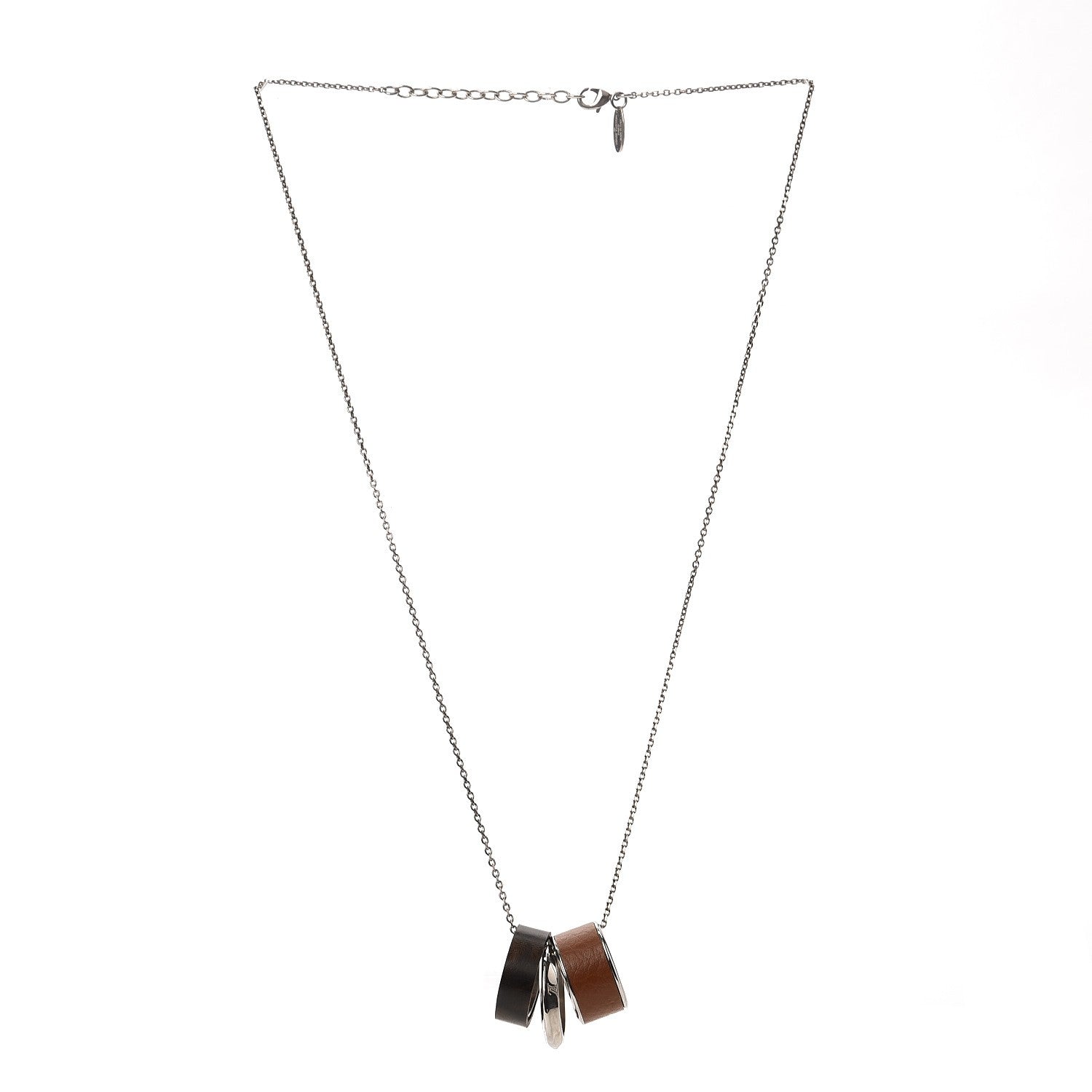 Louis Vuitton Wood Leather Ring Necklace Silver 3 of 5