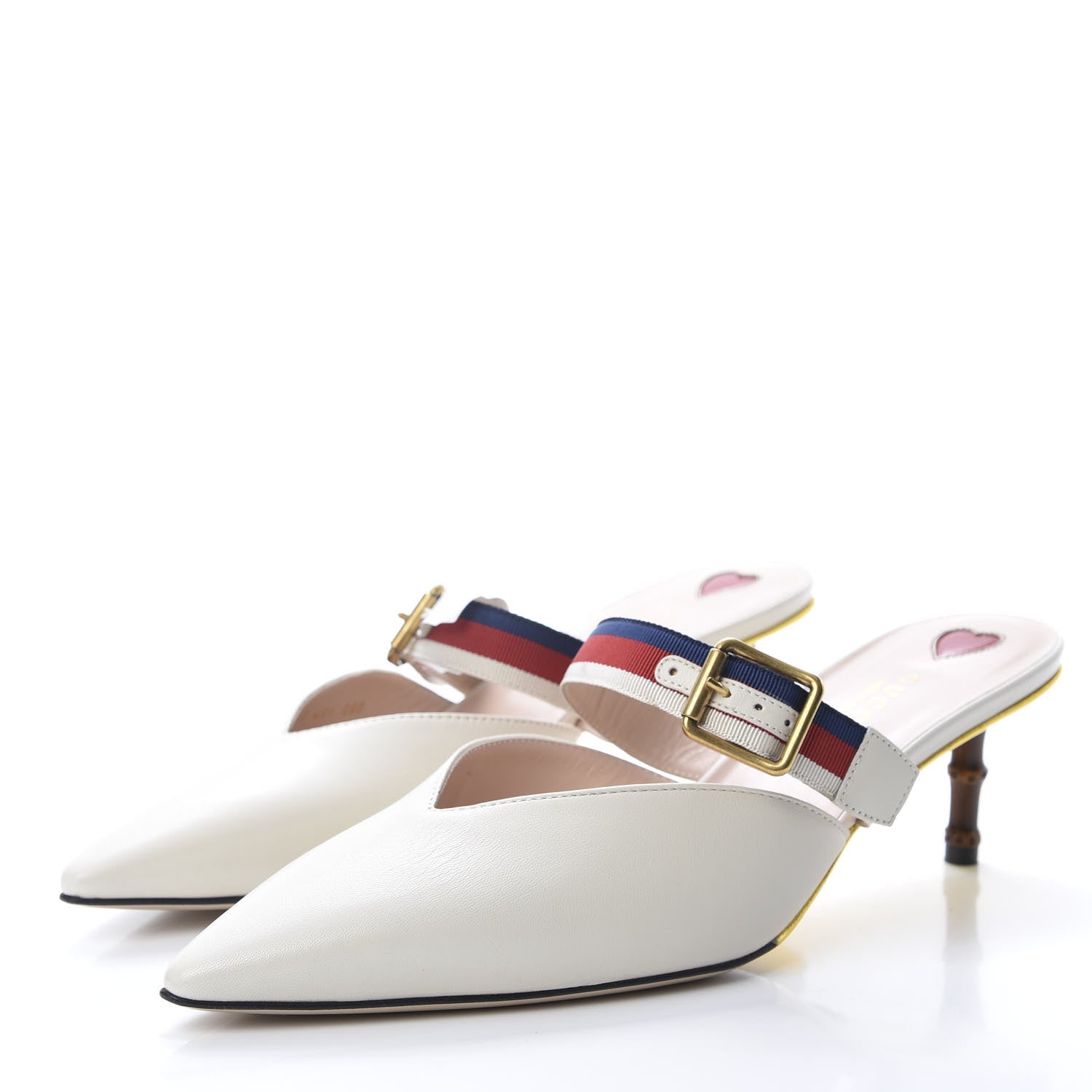 Gucci Malaga Kid Sylvie Web Bamboo Low Heel Mules 40.5 White 3 of 9