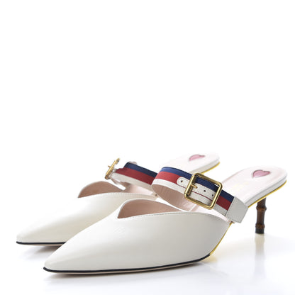 Gucci Malaga Kid Sylvie Web Bamboo Low Heel Mules 40.5 White 3 of 9