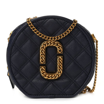 Marc Jacobs Grained Calfskin Quilted The Status Round Crossbody Navy 1 of 10