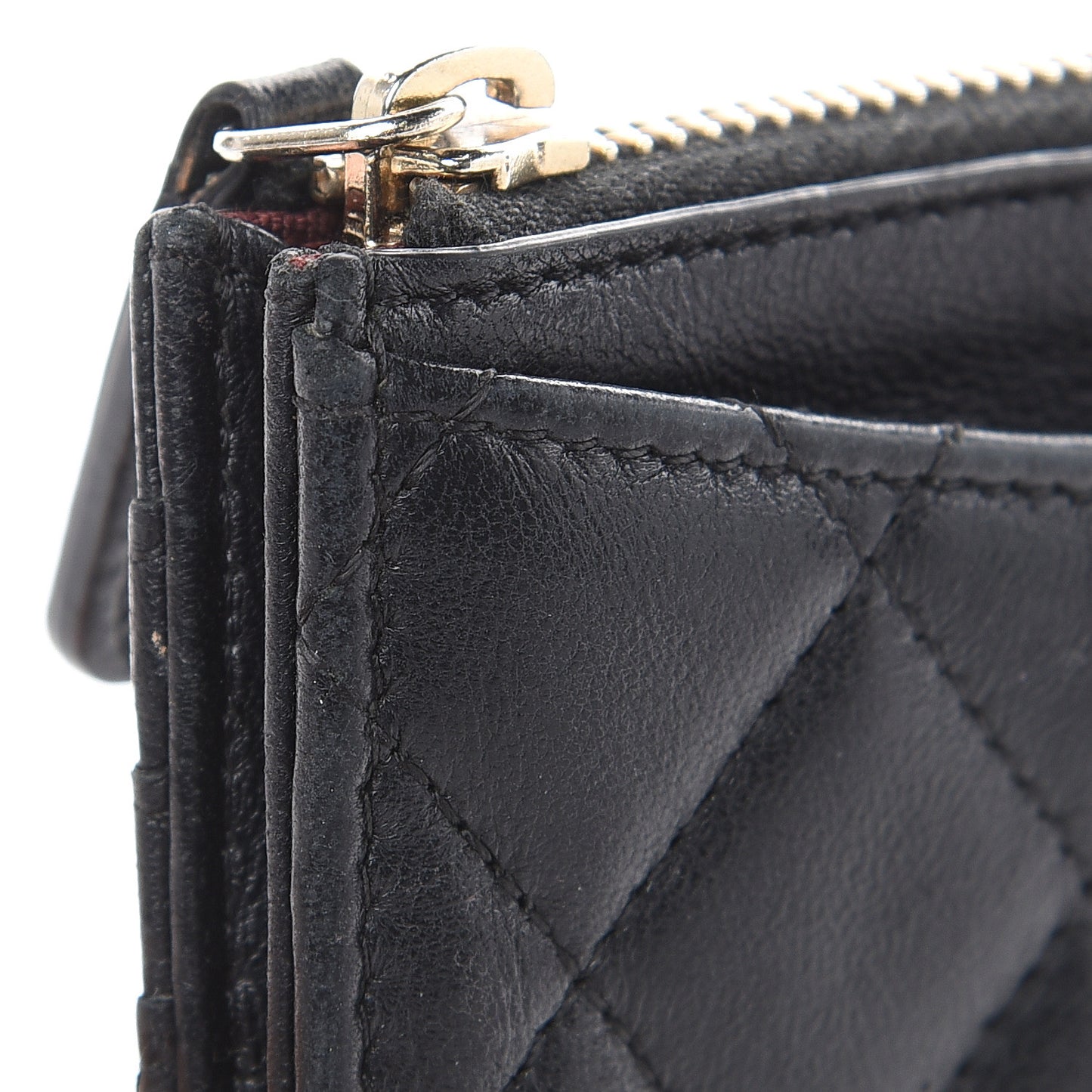 Lambskin Quilted Zip Card Holder Black