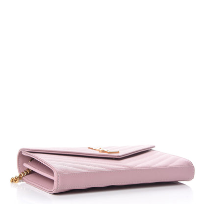 Saint Laurent Grain De Poudre Matelasse Chevron Monogram Chain Wallet Tender Pink 4 of 11