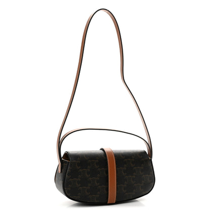 Celine Triomphe Canvas Calfskin Tabou Clutch on Strap Tan 3 of 13