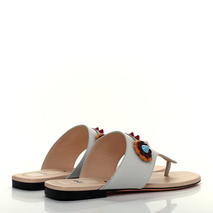 Fendi Calfskin Flowerland Thong Sandals 37 White 4 of 12