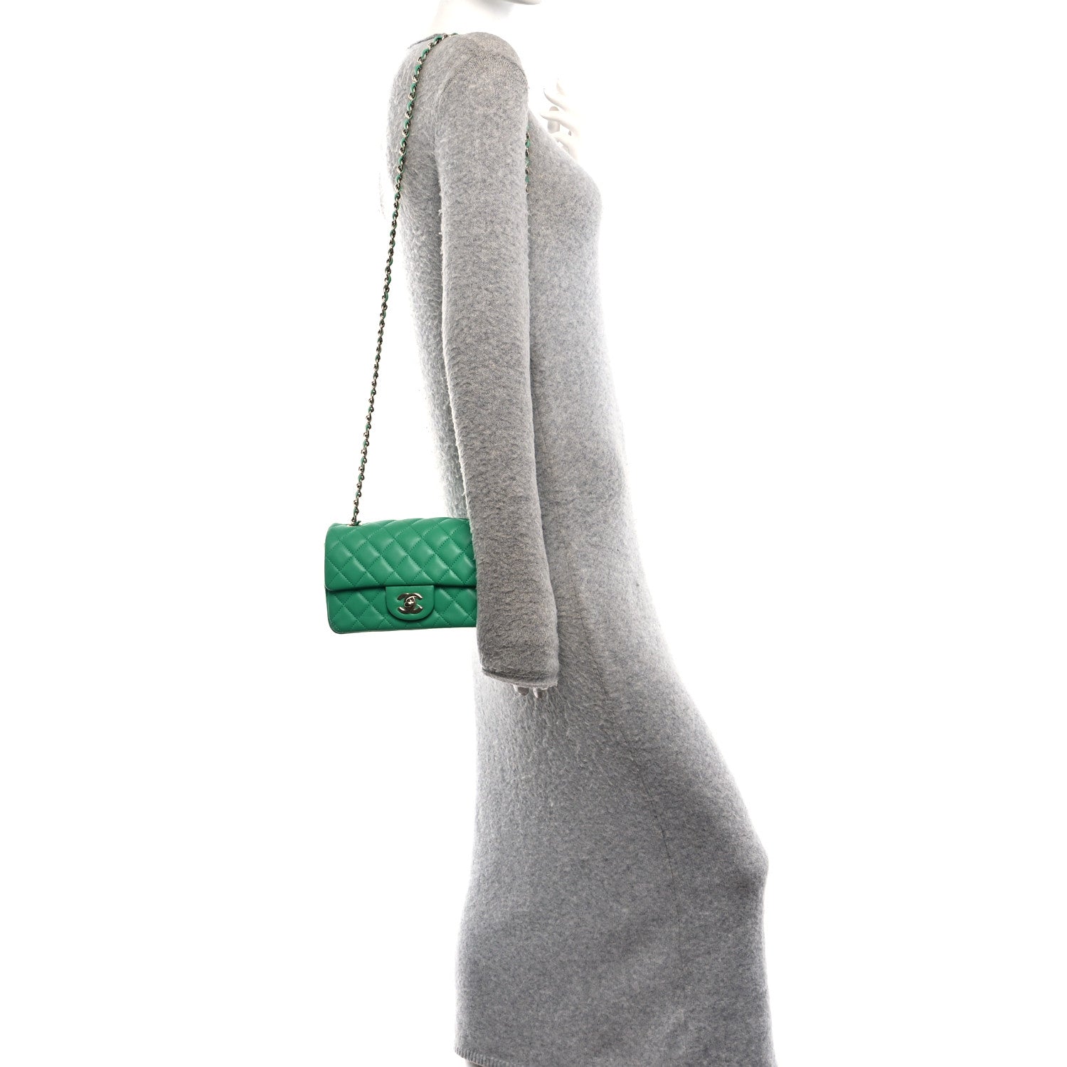 Chanel Lambskin Quilted Mini Rectangular Flap Green 2 of 12