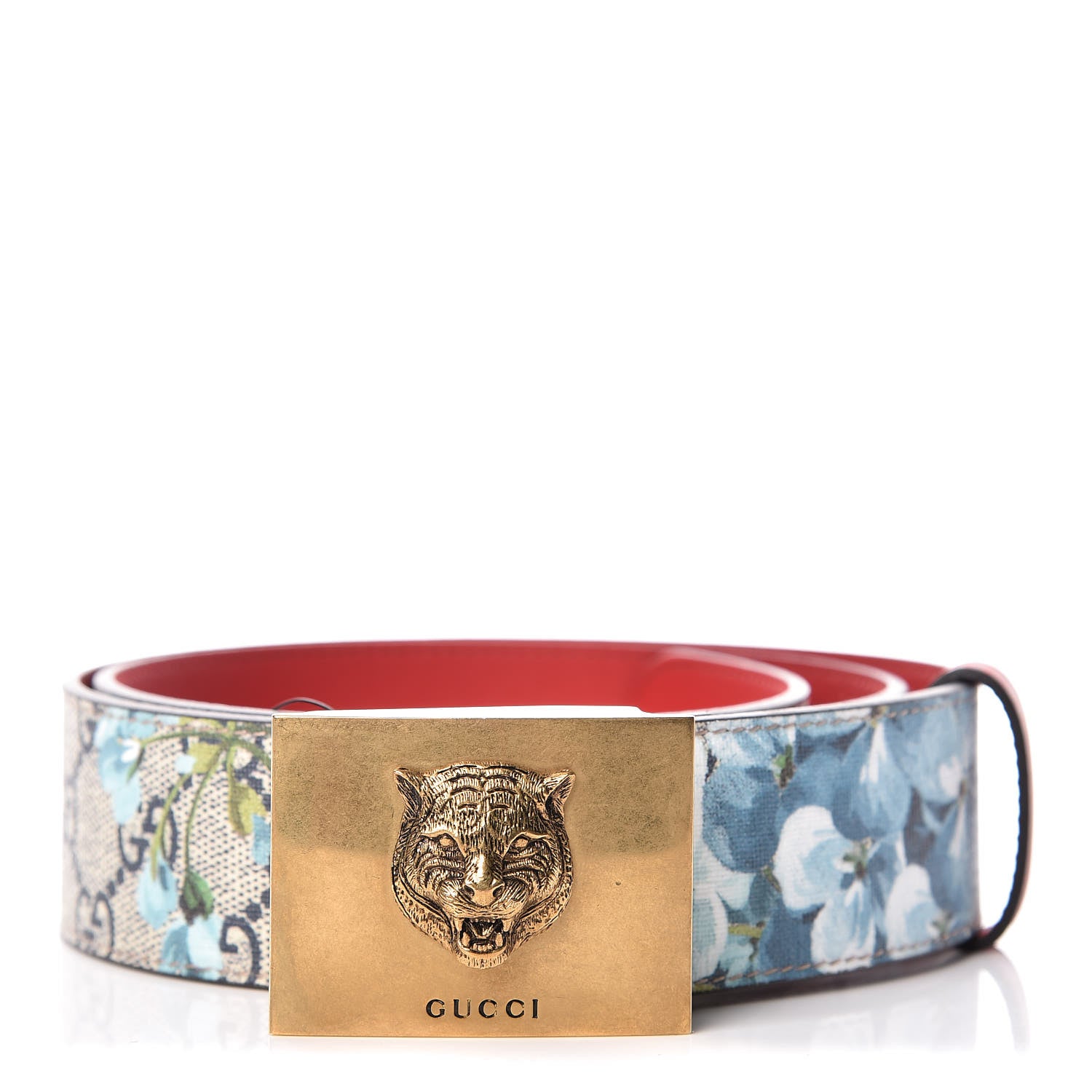 Gucci GG Plus Monogram Blooms Plaque Belt 90 36 Blue 1 of 6