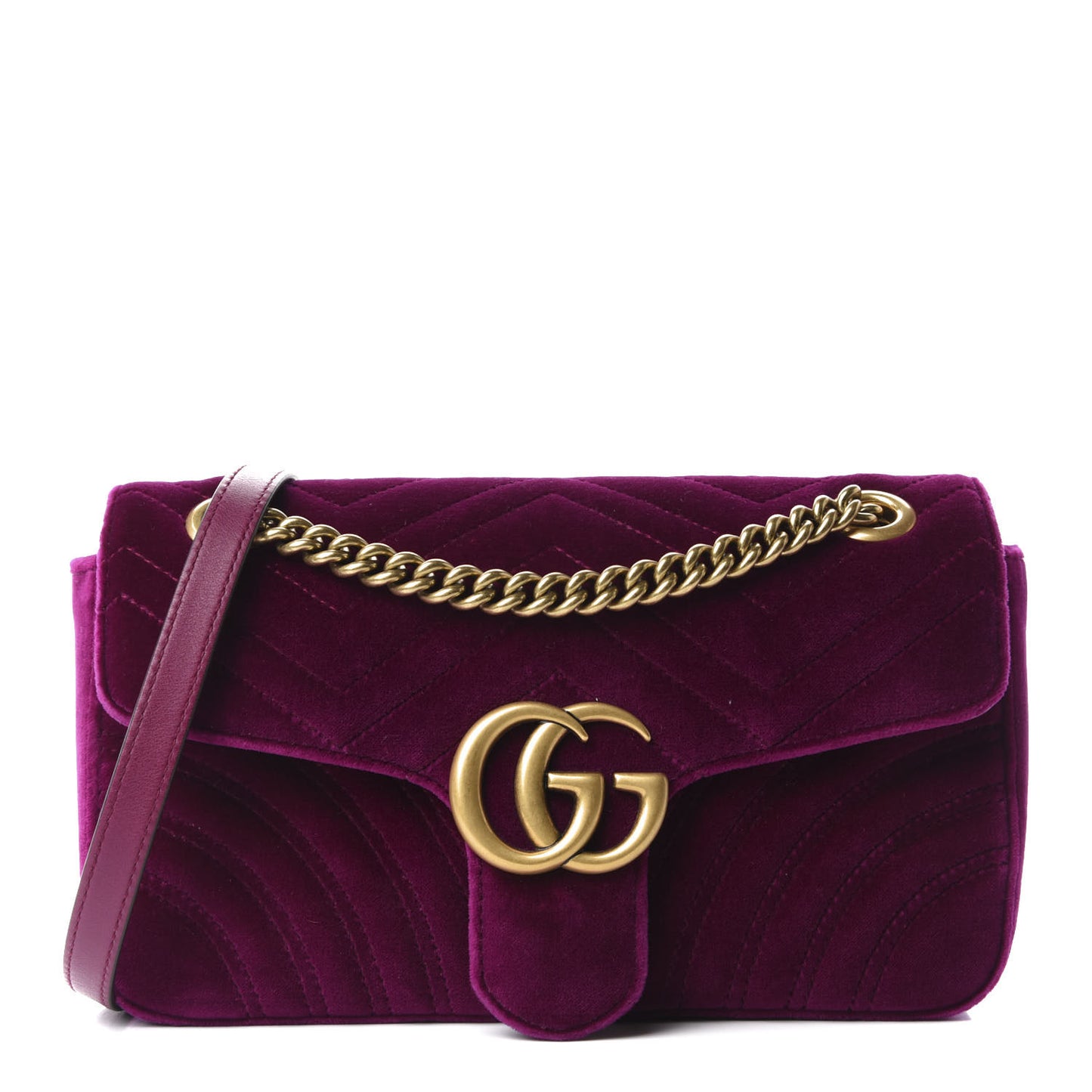Velvet Matelasse Small GG Marmont Shoulder Bag Fuchsia Violet Cyclamen