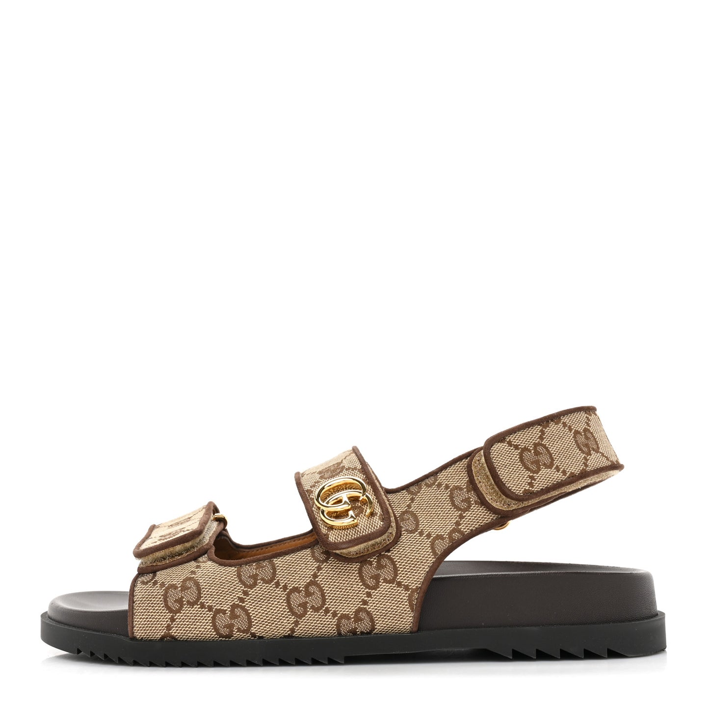 GG Monogram Lavaredo Eco Fabric Womens Slide Sandals With Straps 39 Beige Ebony Light Brown
