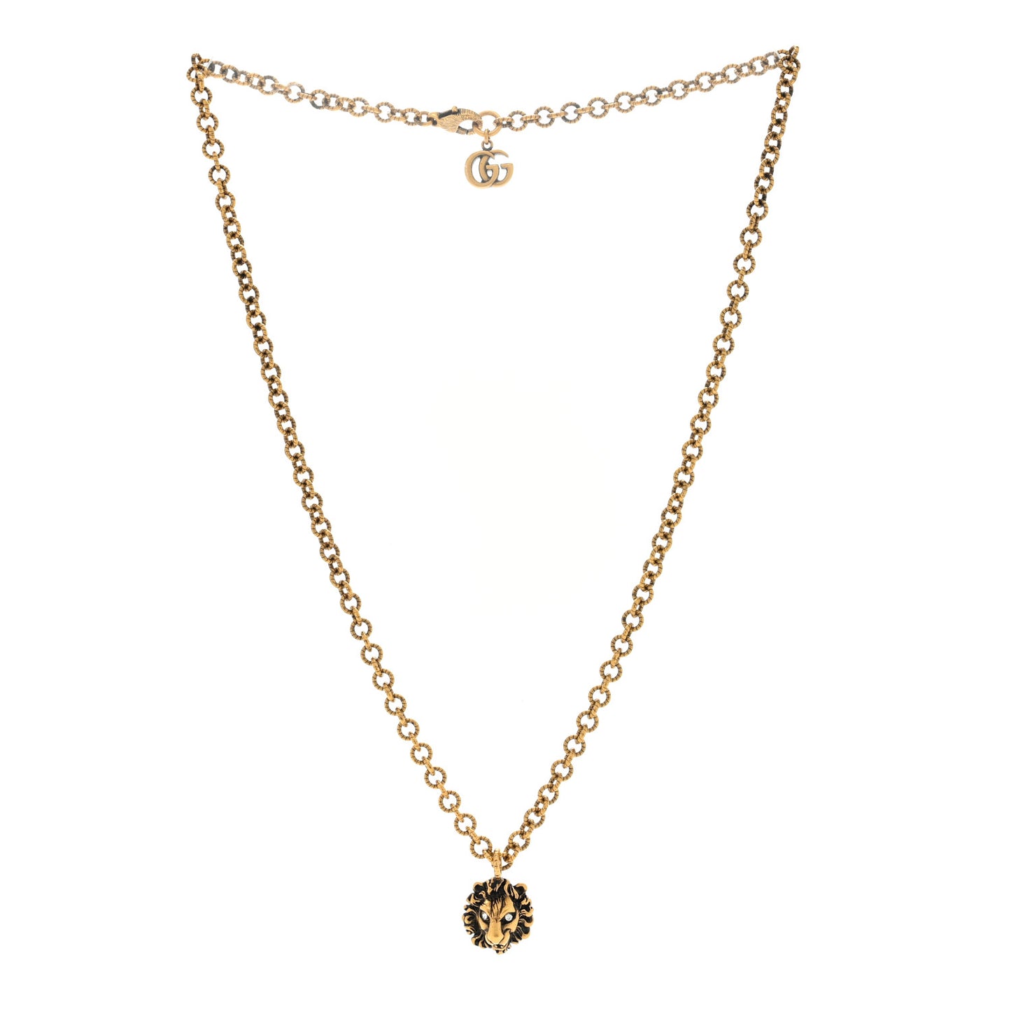 Metal Crystal Lion Head Necklace Aged Gold