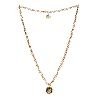 Gucci Metal Crystal Lion Head Necklace Aged Gold 2 of 4