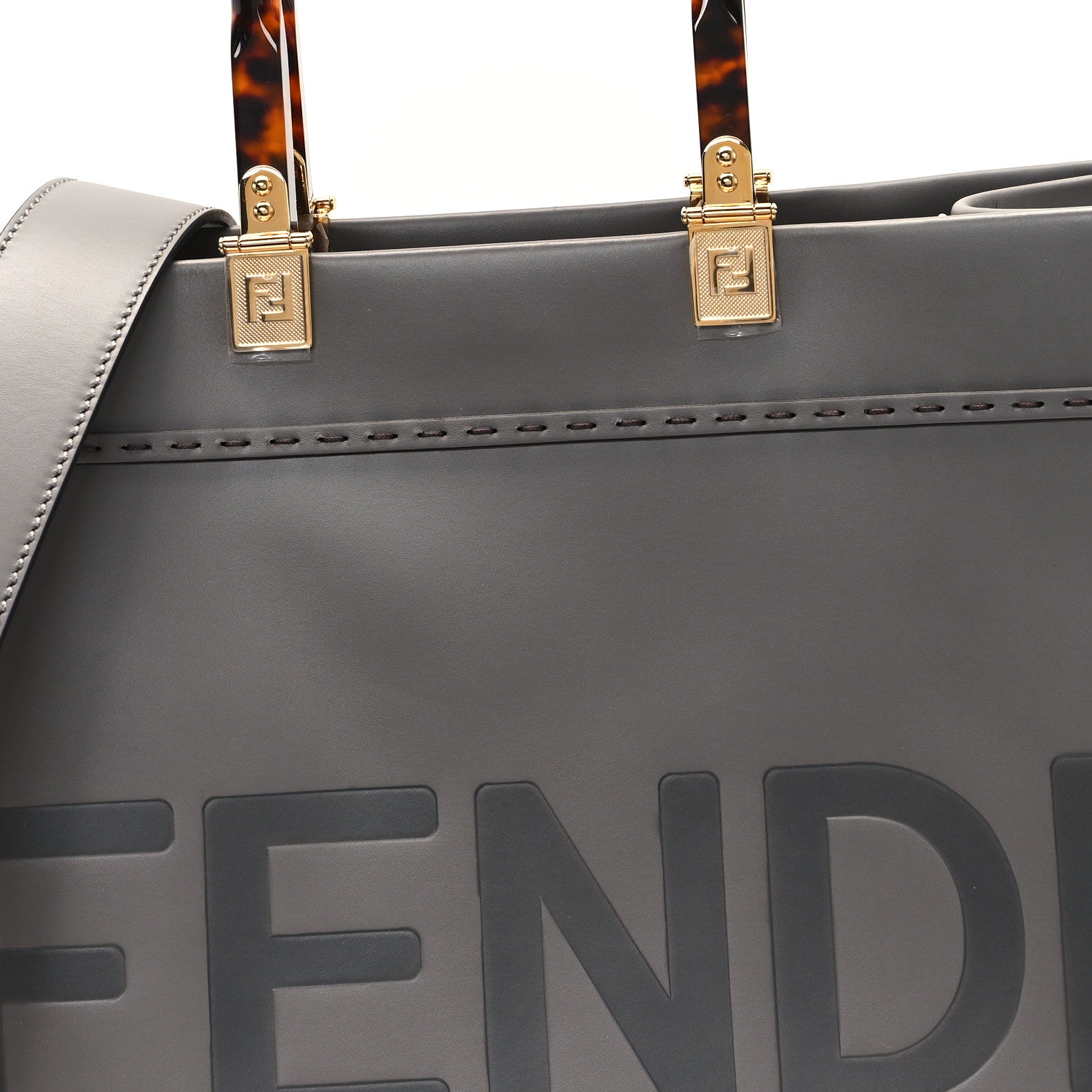 Fendi Vitello King Plexiglass Logo Embossed Medium Fendi Sunshine Shopper Tote Moon 7 of 9