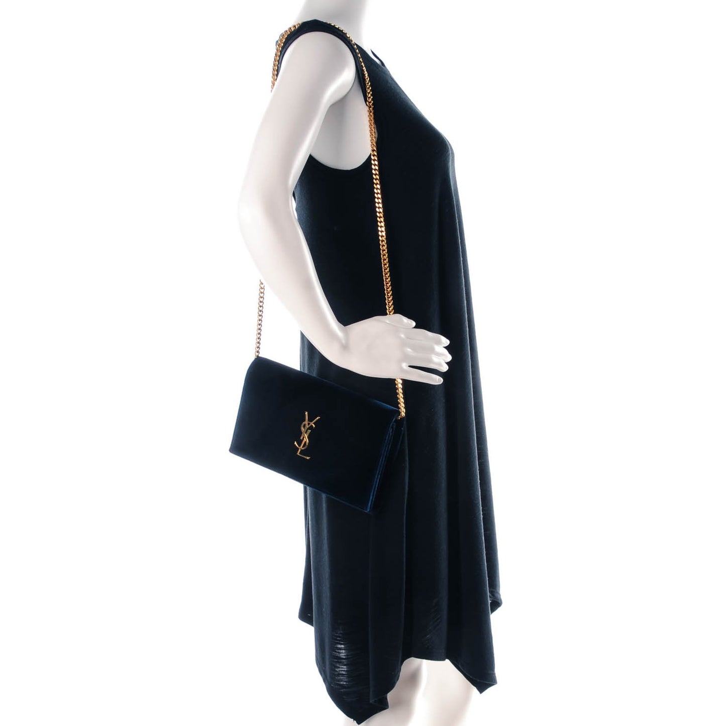 Velvet Monogram Chain Wallet Navy Blue