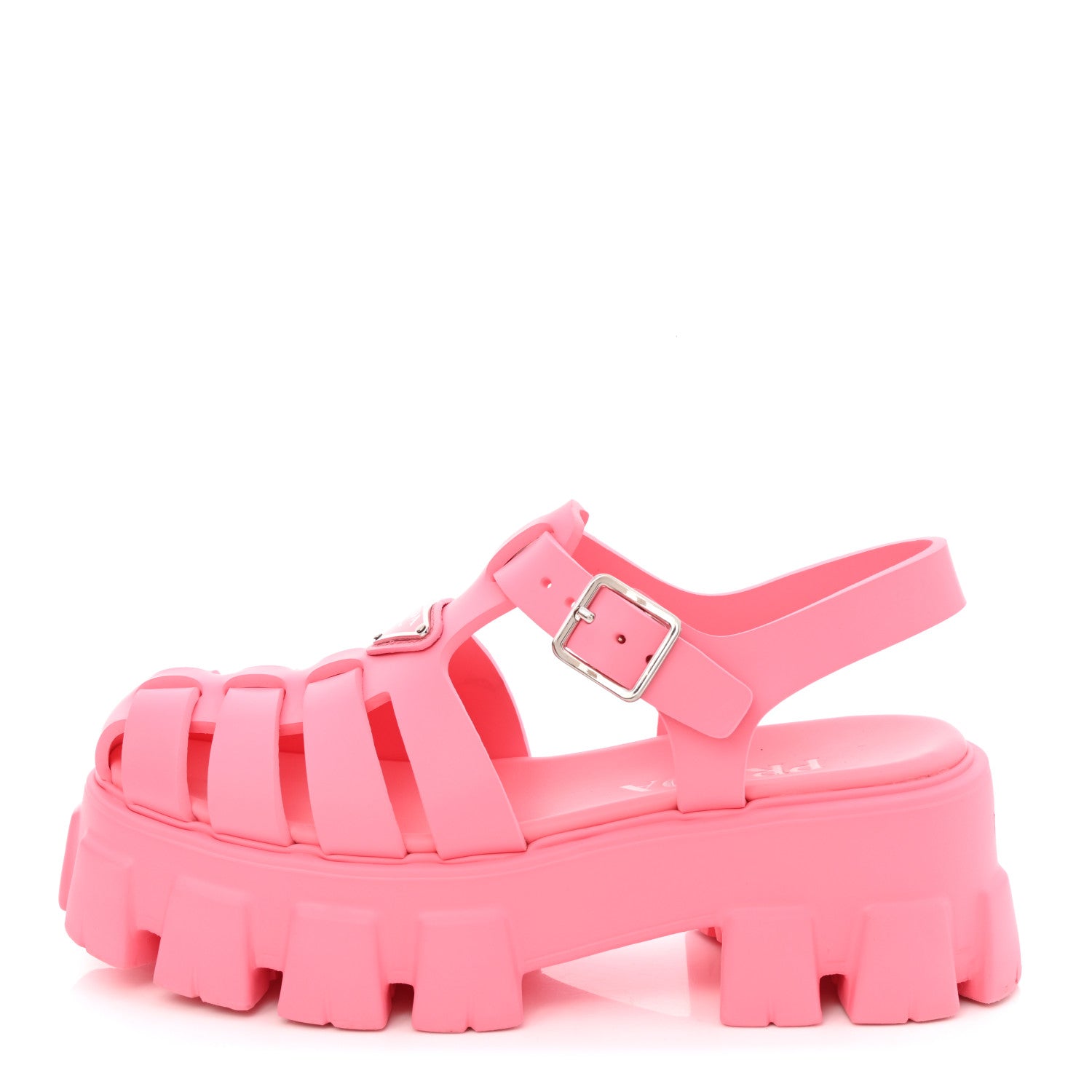 Prada Foam Rubber Metal Triangle Logo Monolith 55mm Cage Sandals 38 Begonia 1 of 9