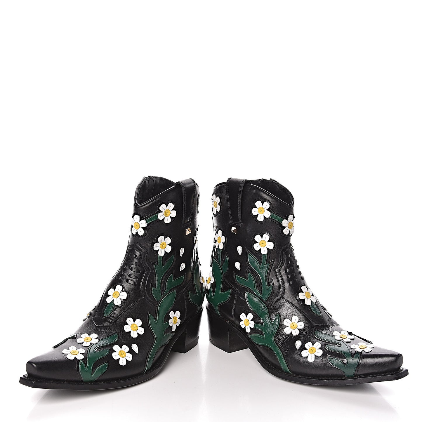Calfskin Ranch Daisy Applique Ankle Boots 39 Black