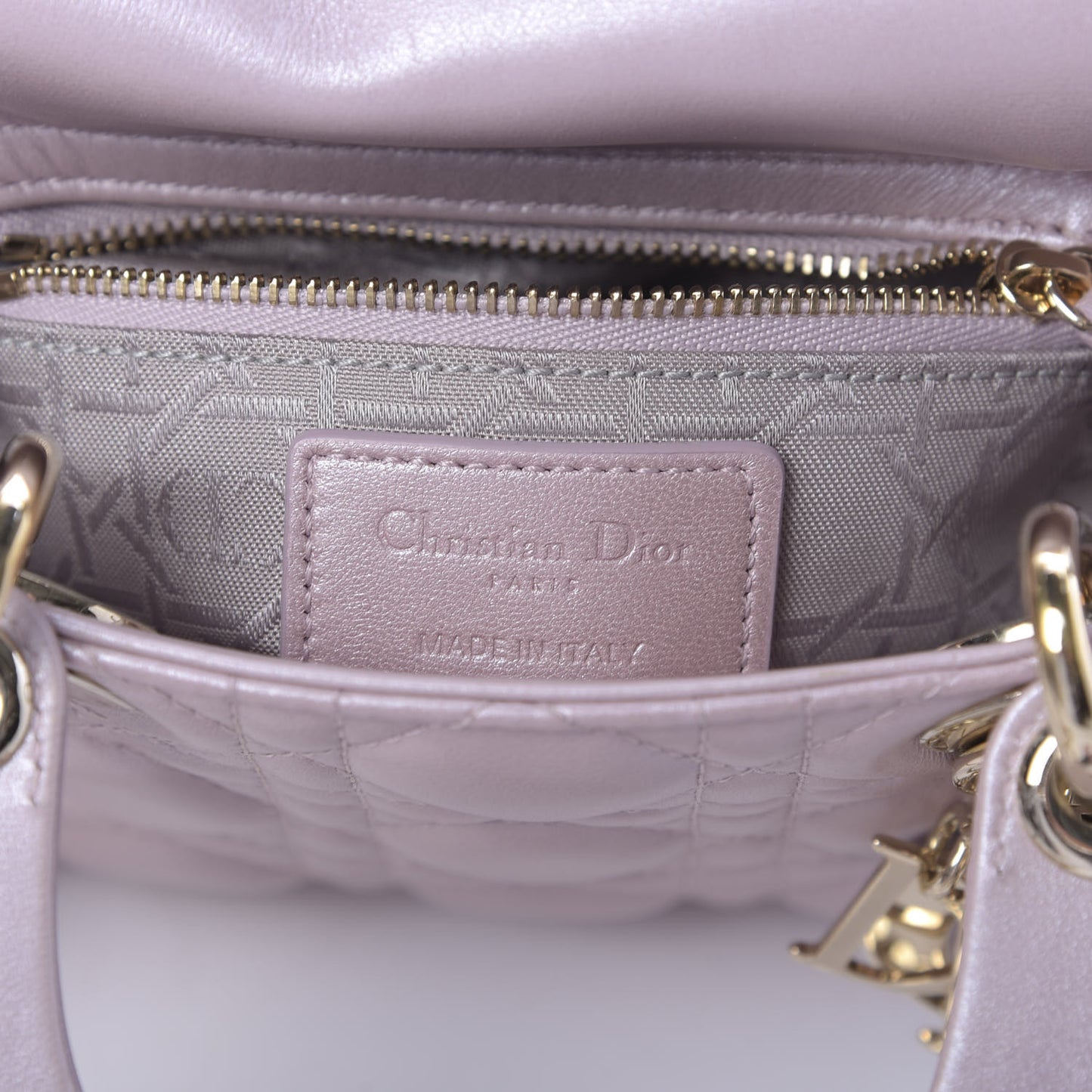 Metallic Lambskin Cannage Mini Lady Dior Lotus