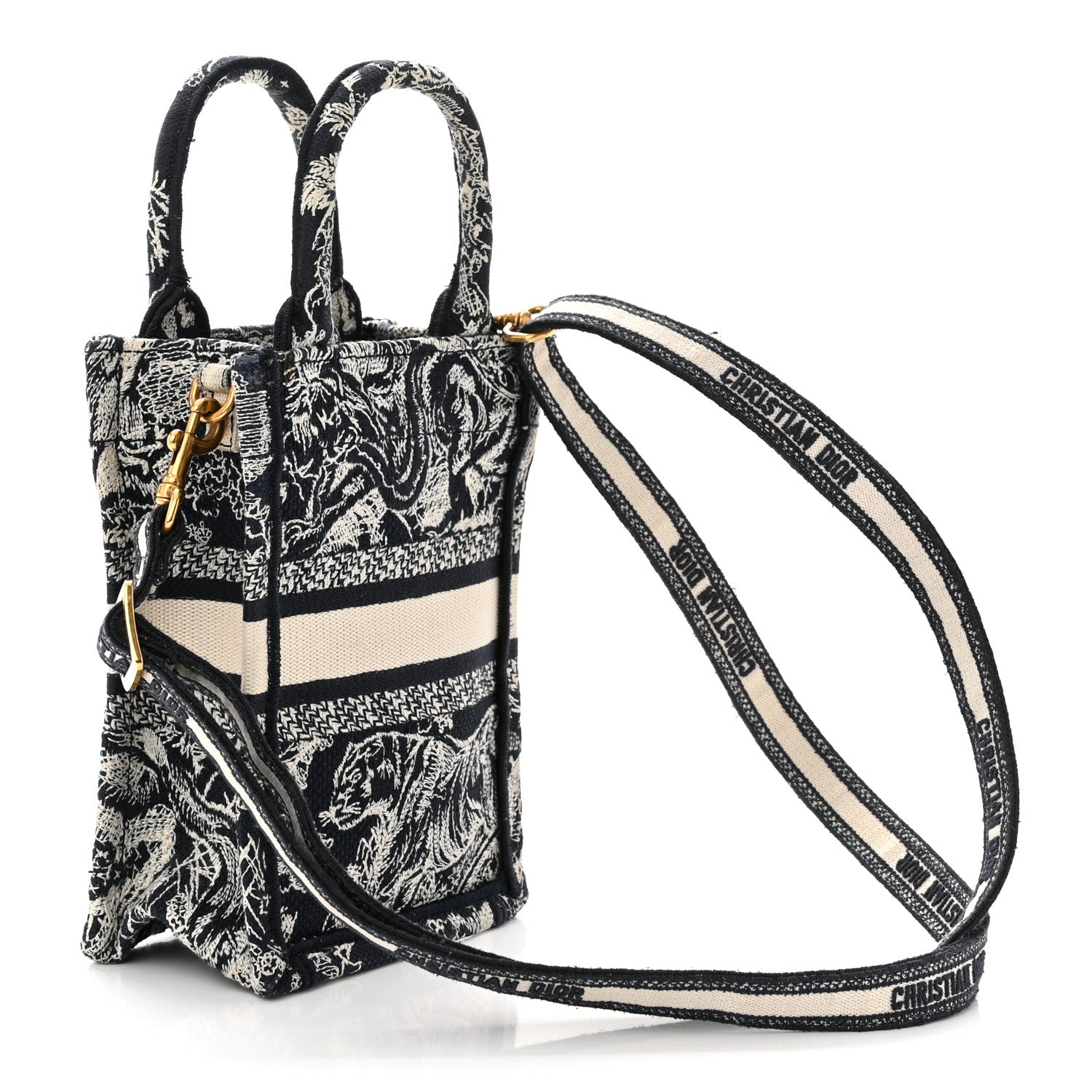Christian Dior Canvas Toile de Jouy Reverse Embroidered Mini Book Tote Phone Bag Blue 3 of 11