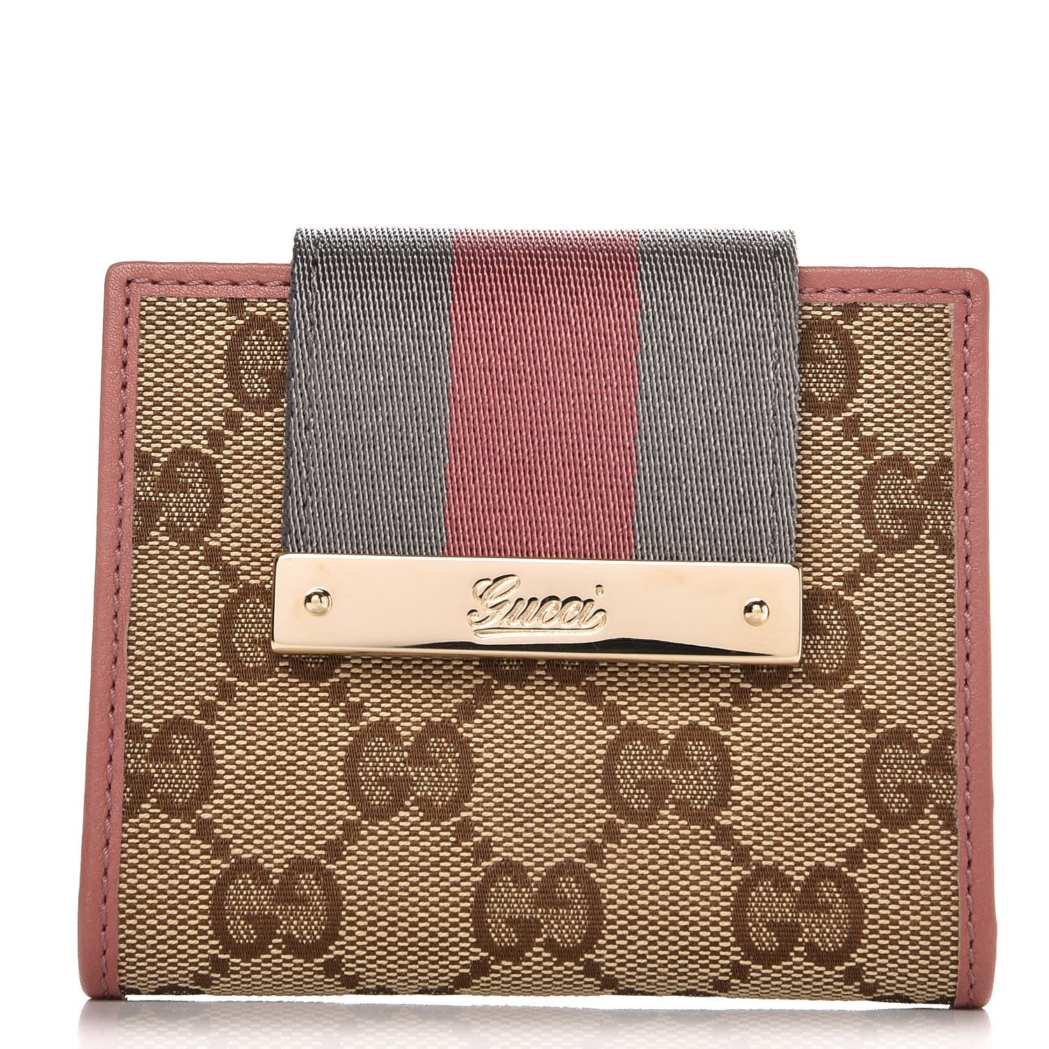 Gucci Monogram Web Compact Flap Wallet Pink 1 of 7