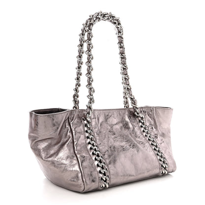 Chanel Metallic Cracked Calfskin Modern Chain Tote Dark Silver 3 of 10