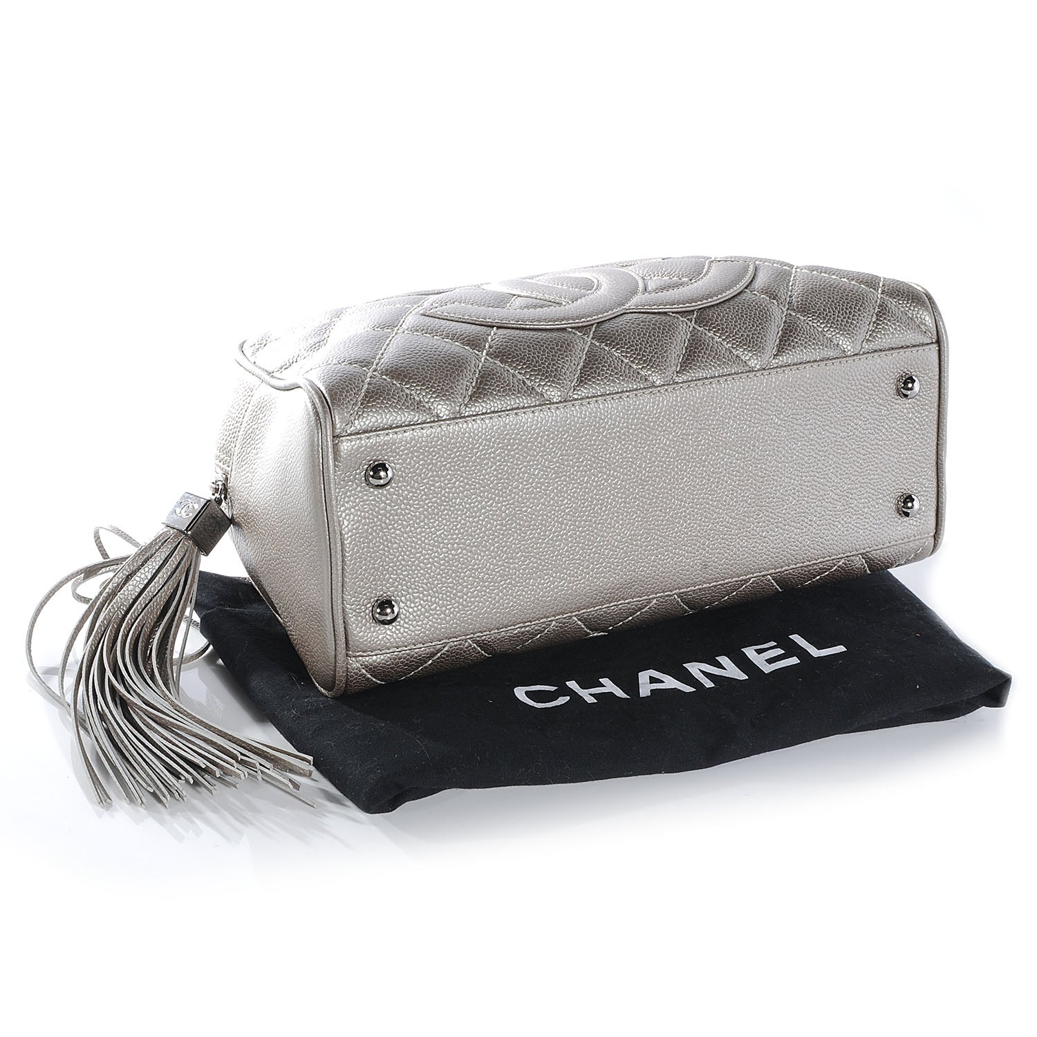Chanel Caviar Quilted Small Bowler w Tassel Silver 4 of 7