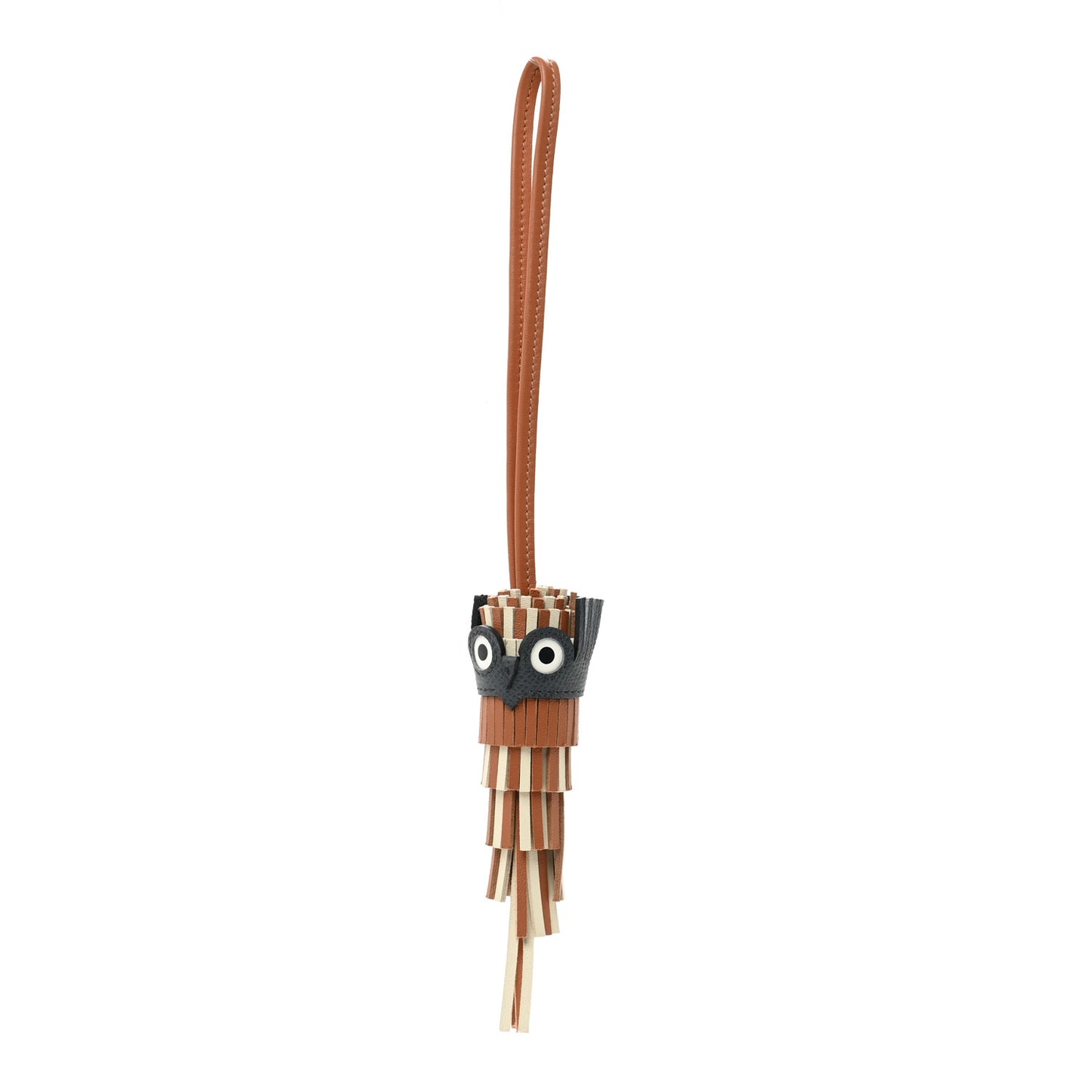Milo Lambskin Epsom Chouette Bag Charm Gold Craie Misty White