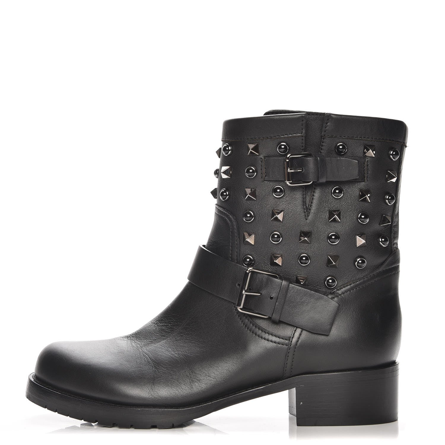 Valentino Garavani Calfskin Onyx Rockstud Rolling 30mm Biker Boots 37.5 Black 1 of 7