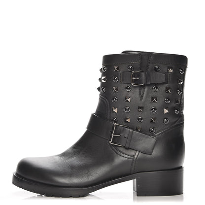 Valentino Garavani Calfskin Onyx Rockstud Rolling 30mm Biker Boots 37.5 Black 1 of 7