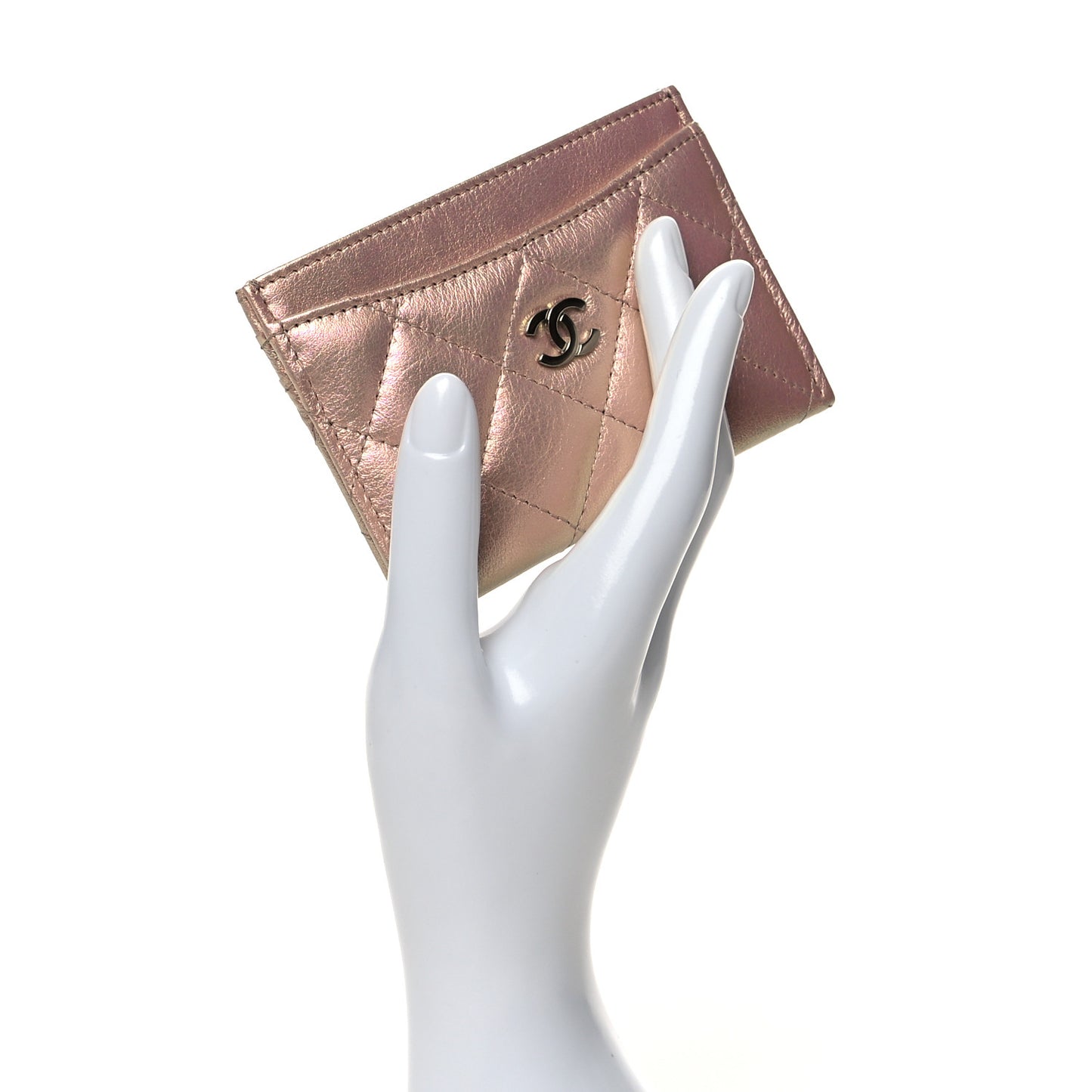 Iridescent Calfskin Quilted Card Holder Pink