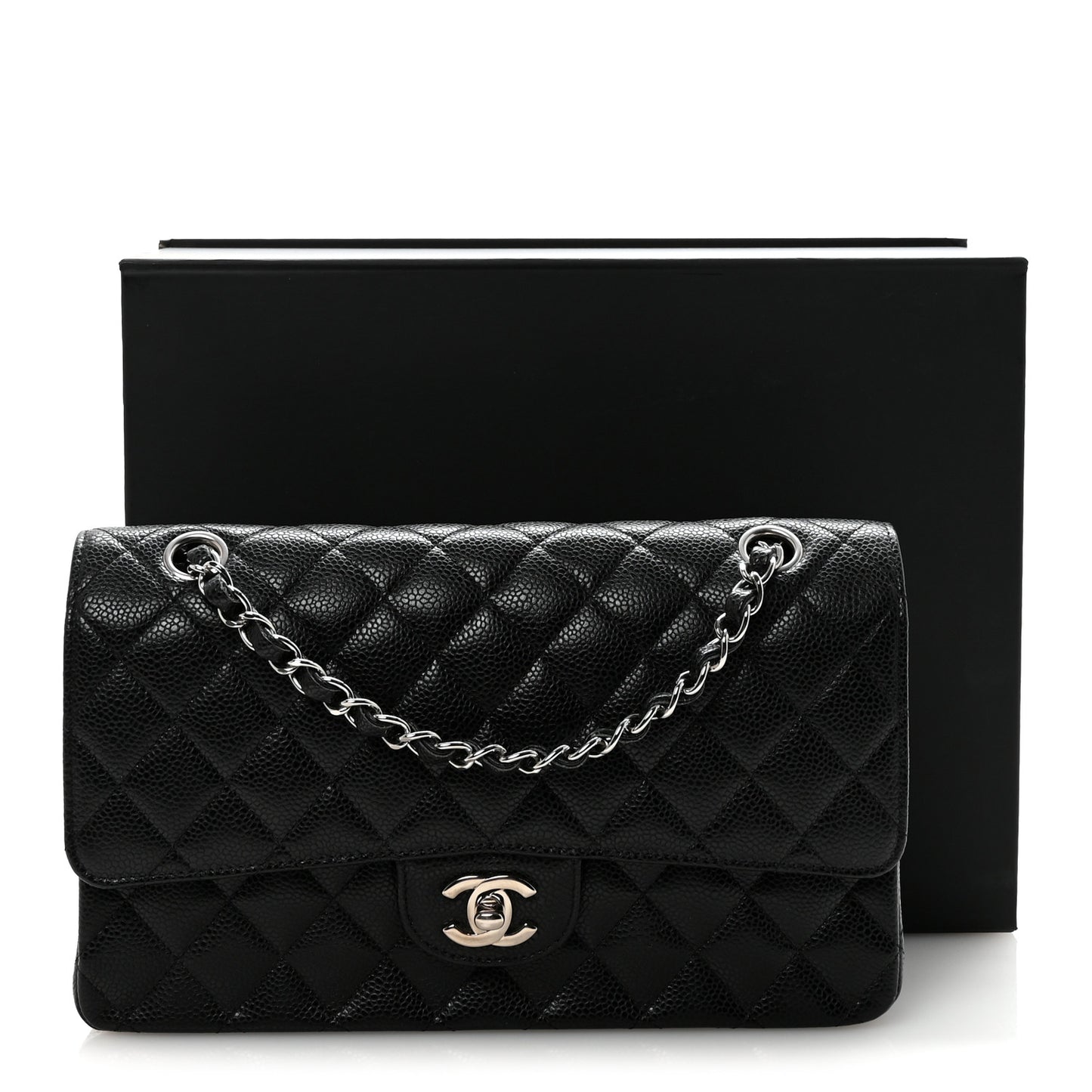 Caviar Quilted Medium Double Flap Black