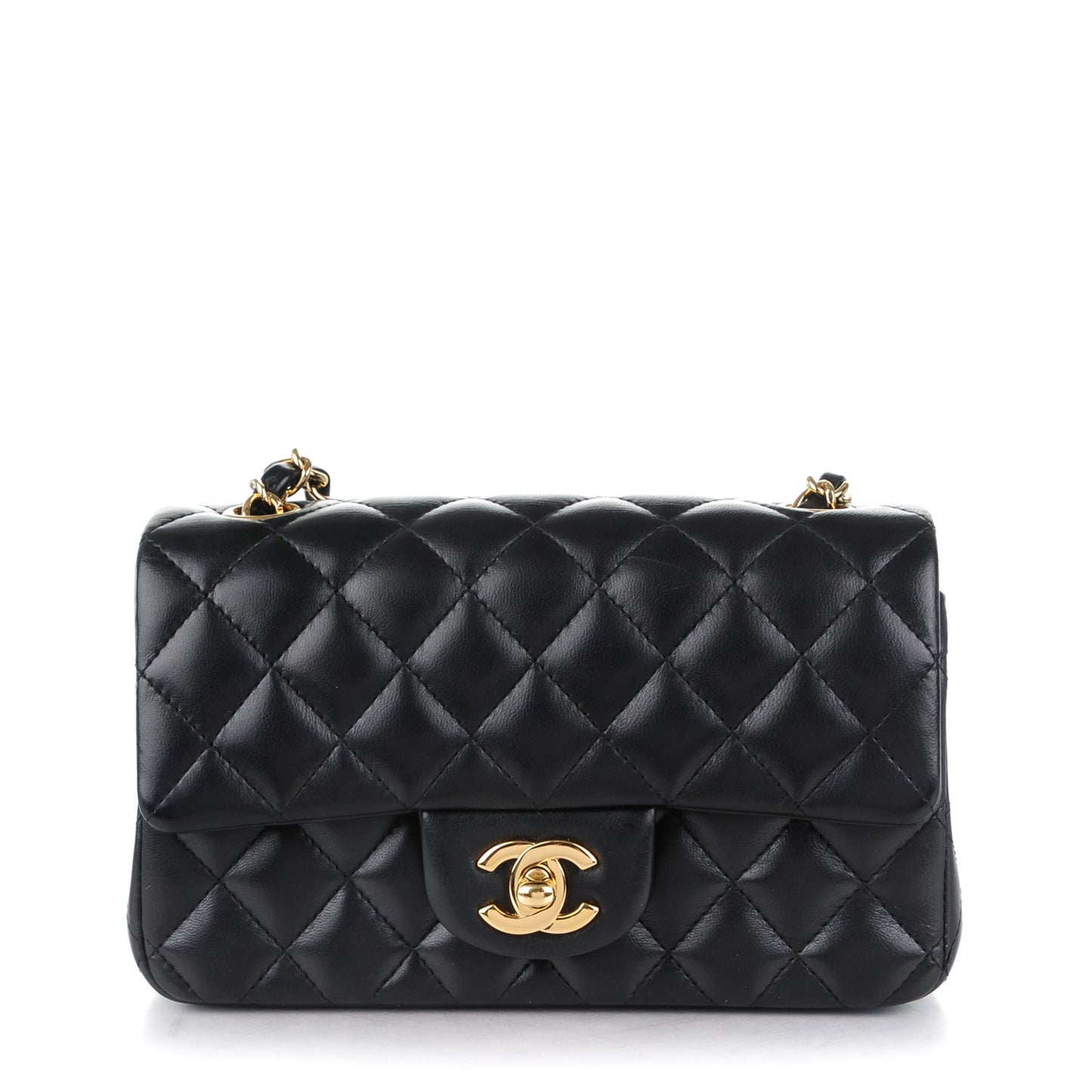 Lambskin Quilted Mini Rectangular Flap Black