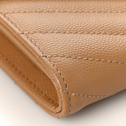 Saint Laurent Grain De Poudre Matelasse Chevron Monogram Flap Wallet Cork 7 of 9