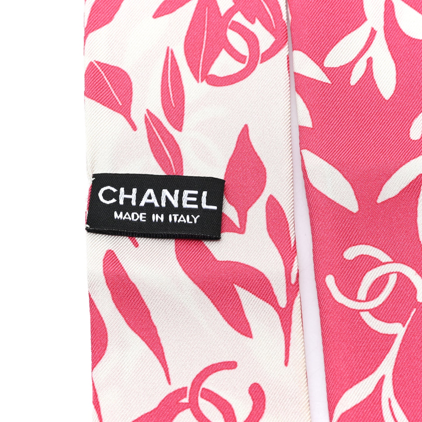 Silk Twill Slim Leaf CC Bandeau Scarf Pink White