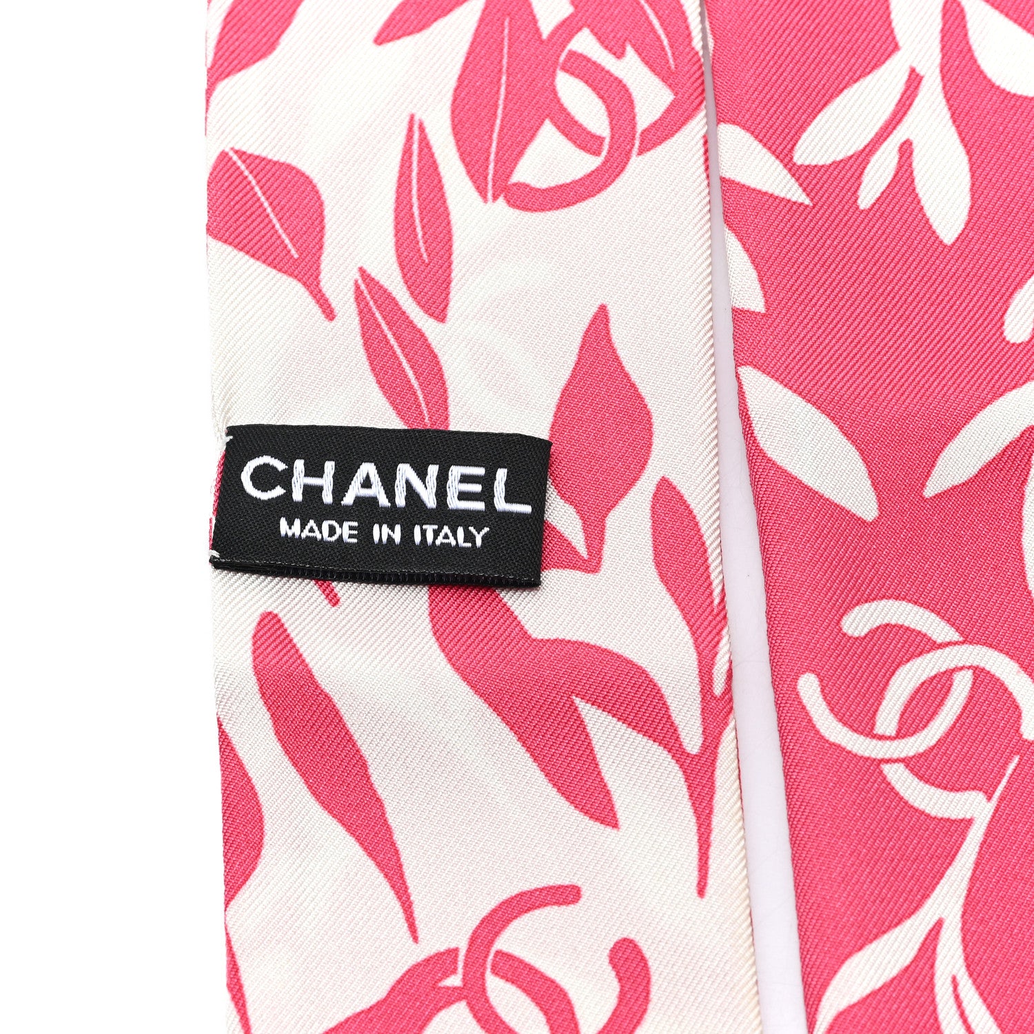 Chanel Silk Twill Slim Leaf CC Bandeau Scarf Pink White 3 of 3